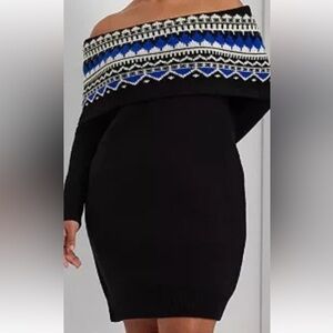 Ralph Lauren Black Label Off-Shoulder Black and Blue Midi Dress Sz 3X